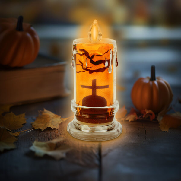 Halloween-i LED gyertya dekoráció – sírkő – narancs LED – 3 x LR1130 – 5 x 5 x 10 cm  56567A Egyéb