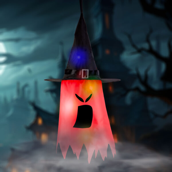 Halloween-i LED dekor – szellem – piros – 10 színes LED – akasztható – 2 x 2032 – 75 x 35 cm  56569A Egyéb