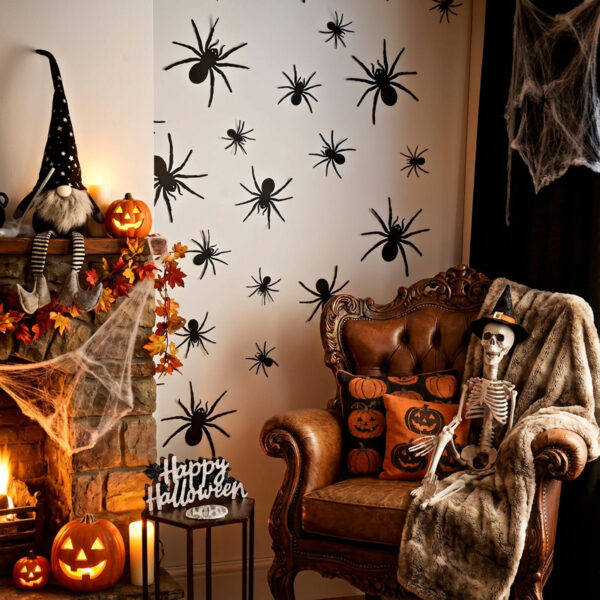 Halloween-i dekoráció – pók szett – öntapadós – fekete – 30 db / csomag  56587A Egyéb