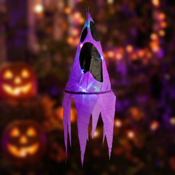 Halloween-i világító dekoráció – szellem – lila – 10 színes LED – akasztható – 2 x 2032 – 75×20 cm  56598A Egyéb