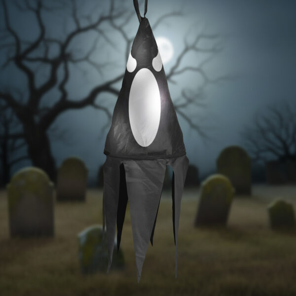 Halloween-i világító dekoráció – szellem – fekete – 10 színes LED – akasztható – 2 x 2032 – 75×20 cm  56598C Egyéb