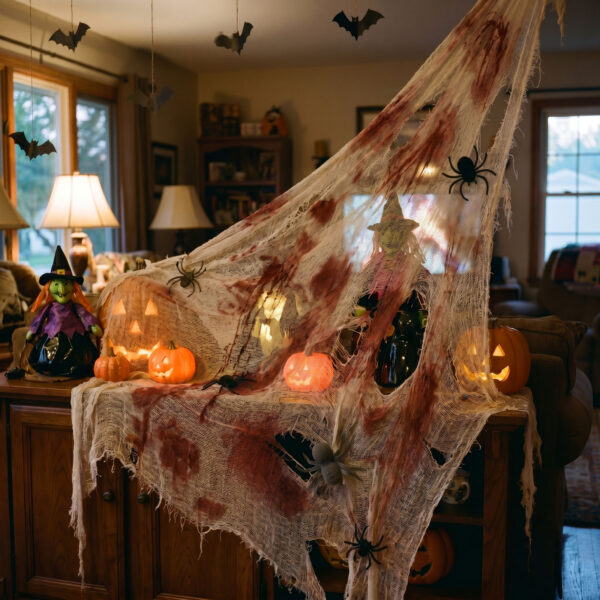 Halloween-i textil dekoráció – piros/fehér textil – 91 x 76 cm  56605 Dekoráció