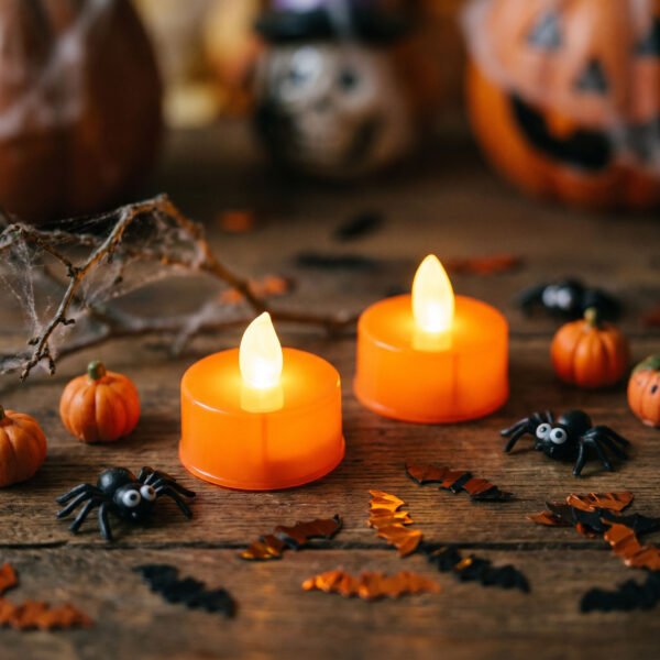 Halloween-i világító dekoráció – LED-es teamécses – narancssárga – 2 db / csomag  56619A Világítás