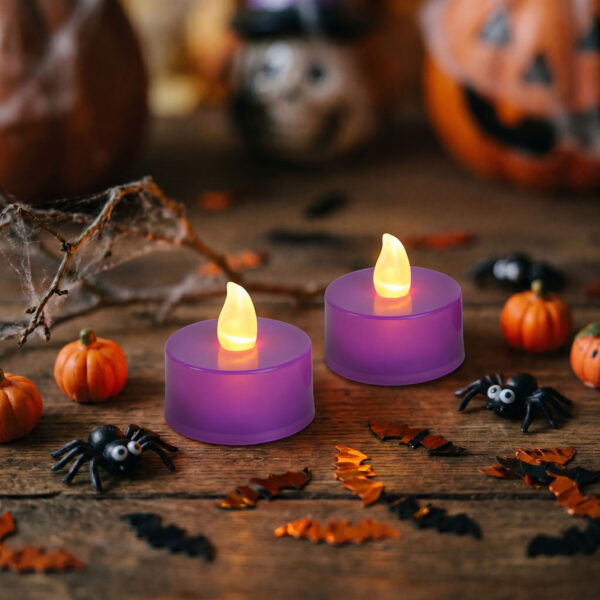 Halloween-i világító dekoráció – LED-es teamécses – lila – 2 db / csomag  56619B Világítás
