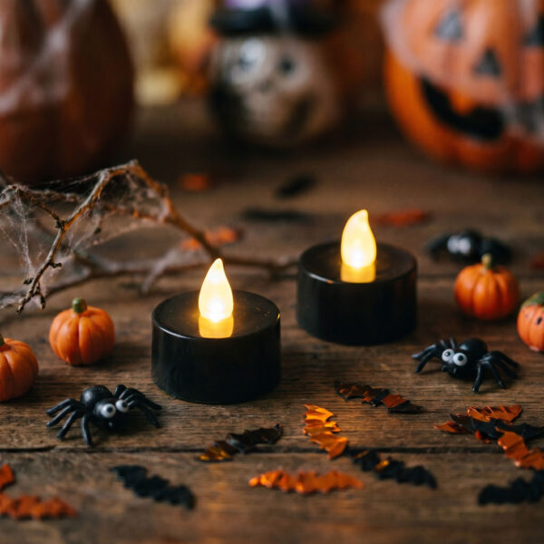 Halloween-i világító dekoráció – LED-es teamécses – fekete – 2 db / csomag  56619C Világítás