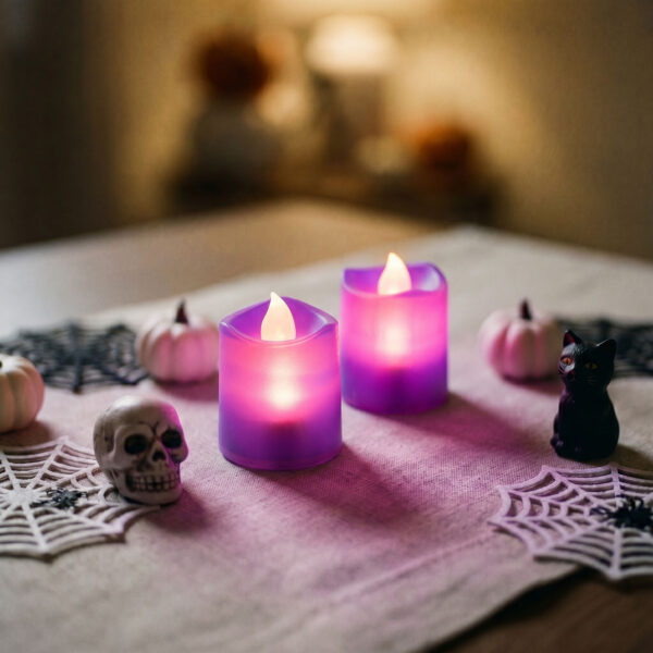 Halloween-i világító dekoráció – LED-es gyertya – lila  – 2 db / csomag  56620B Világítás