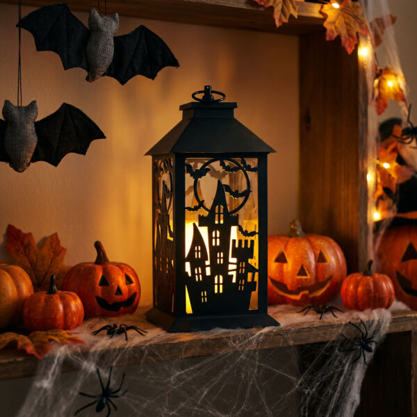 Halloween-i pislákoló lámpás – kastély – elemes – fekete – 30 x 14 cm  56621A Világítás