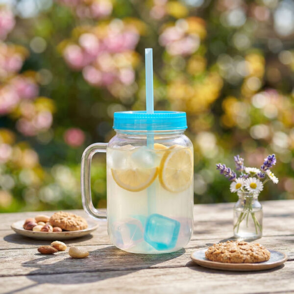 Szívószálas pohár – piros – 4 db hűthető jégkockával, 550ml,  17 x 7.5 x 13.5 cm  57160P Egyéb