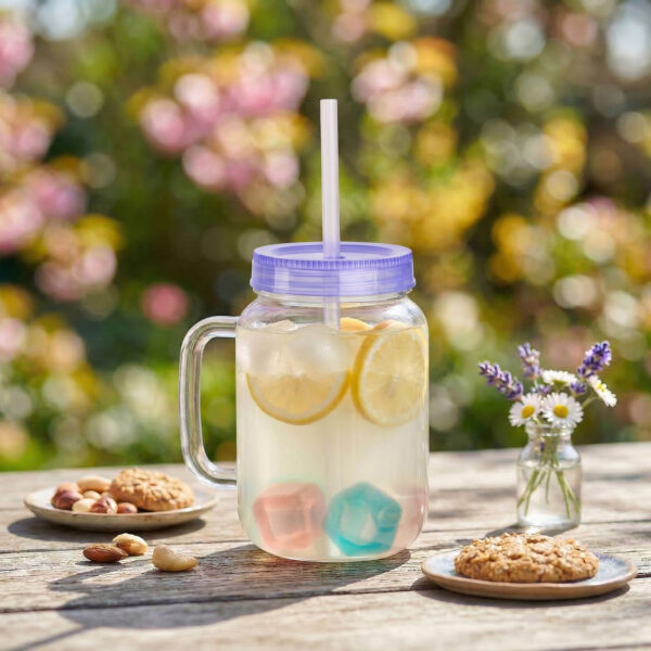 Szívószálas pohár – lila – 4 db hűthető jégkockával, 550ml,  17 x 7.5 x 13.5 cm  57160S Egyéb