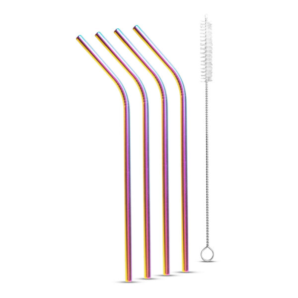 Rozsdamentes acél szívószál szett – titán szivárványos – 215 x 6 mm – 5 részes  57590 Egyéb