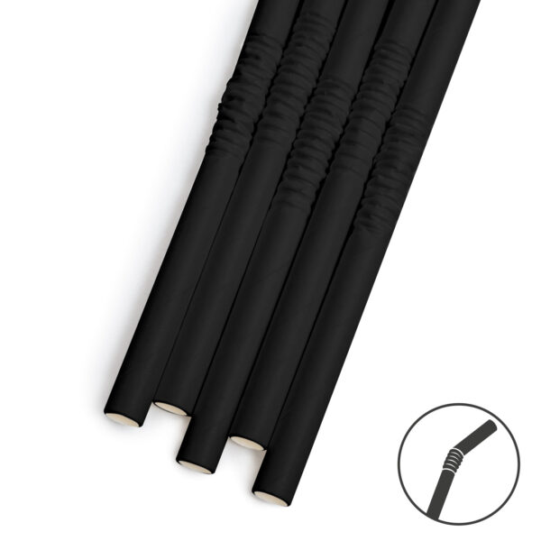 Papír szívószál – fekete, kanállal  – 200 x 8 mm – 150 db / csomag  57604A Egyéb
