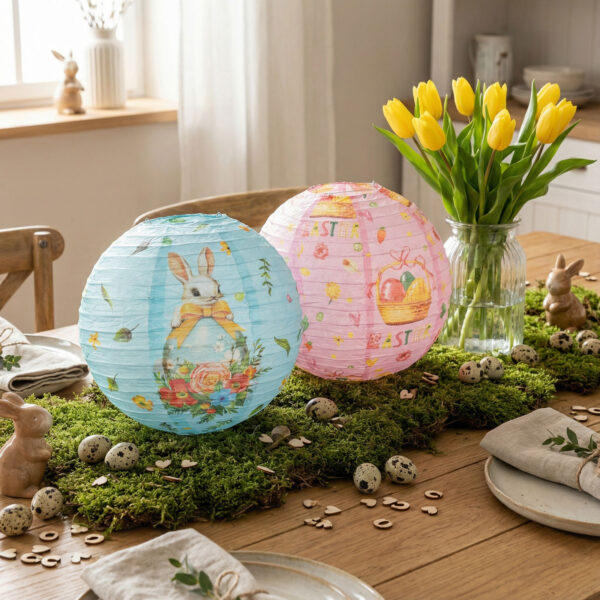 Húsvéti dekoráció – papír lampion – tojás – zöld, rózsaszín – Ø30 cm  57990 Egyéb