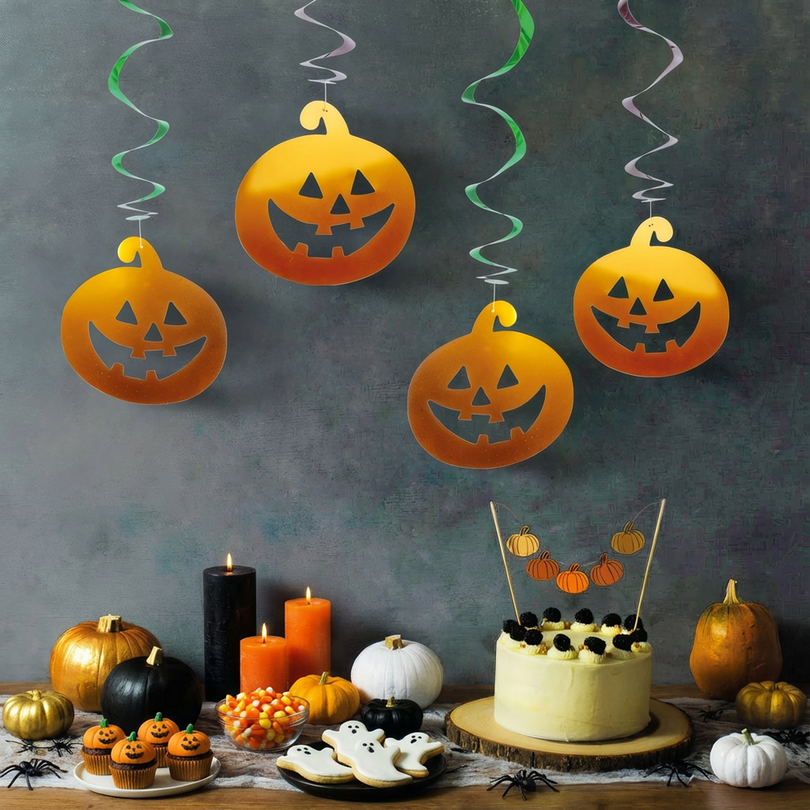 Halloween-i dekoráció szett – 12 db tök, szellem – csillogó spirál akasztó 58171B Egyéb Halloween-i dekoráció szett – 12 db tök, szellem – csillogó spirál akasztó 58171B Egyéb