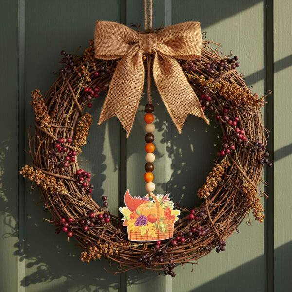 Őszi dekoráció – bőség kosár – akasztható – fa – 29 x 9 cm  59024A Egyéb