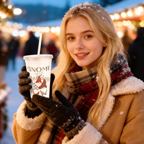 Karácsonyi pohár – szívószállal, tetővel – 473 ml – műanyag  59710 Egyéb