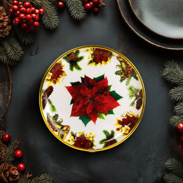 Karácsonyi kínálótál – műanyag – mikulásvirág – 22 cm  59717B Egyéb