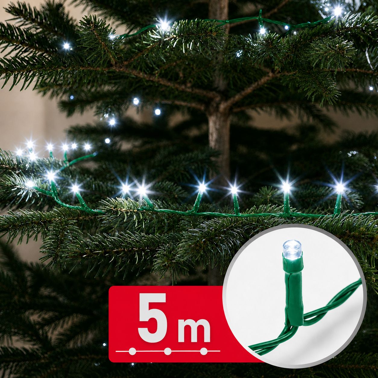 Fényfüzér – 5 m – hidegfehér – 100 LED – 100-240V – 6W – zöld kábel 59766C Világítás Fényfüzér – 5 m – hidegfehér – 100 LED – 100-240V – 6W – zöld kábel 59766C Világítás