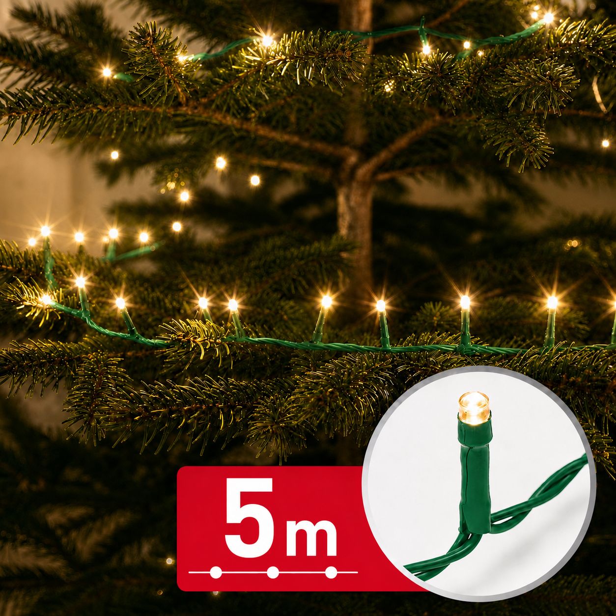 Fényfüzér – 5 m – melegfehér – 100 LED – 100-240V – 6W – zöld kábel 59766W Világítás Fényfüzér – 5 m – melegfehér – 100 LED – 100-240V – 6W – zöld kábel 59766W Világítás