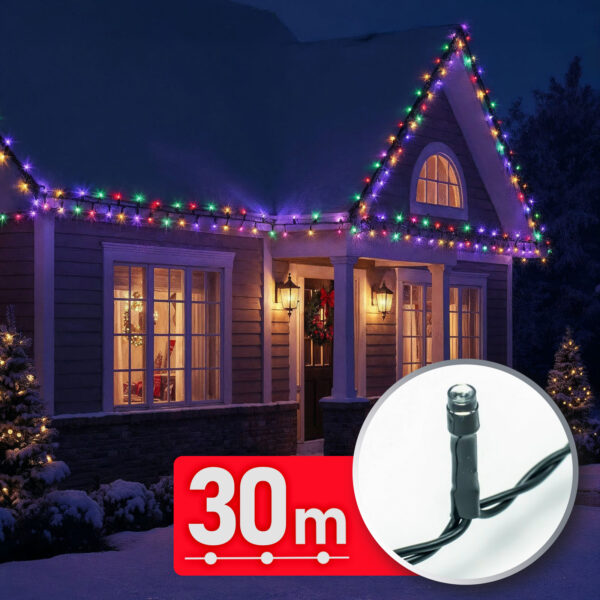 Fényfüzér – 30 m – színes – 600 LED – 220-240V – 6W – zöld kábel  59769 Egyéb