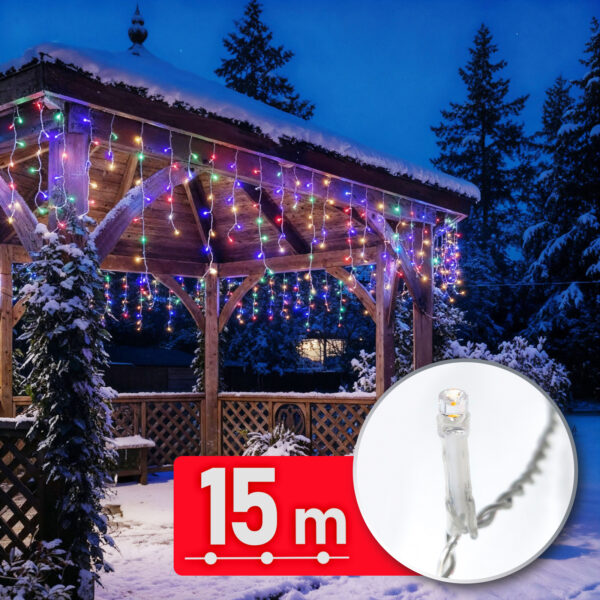Fényfüzér függöny – 15 m – 600 LED – 220-240V – 6W – átlátszó kábel  59770 Egyéb
