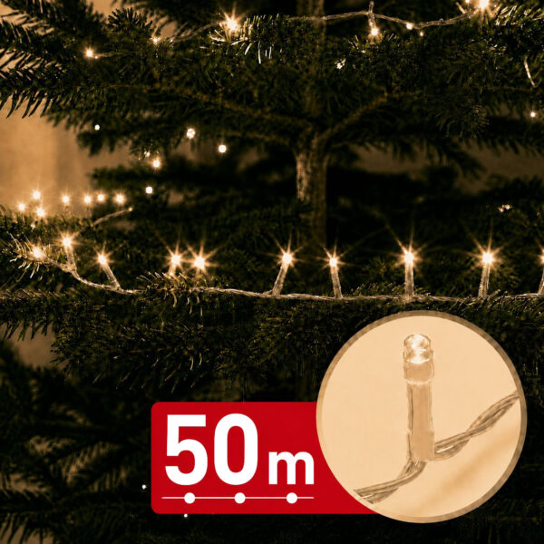 Fényfüzér – 50 m – melegfehér – 1000 LED – 220-240V – 9W – átlátszó kábel 59771W Világítás Fényfüzér – 50 m – melegfehér – 1000 LED – 220-240V – 9W – átlátszó kábel 59771W Világítás