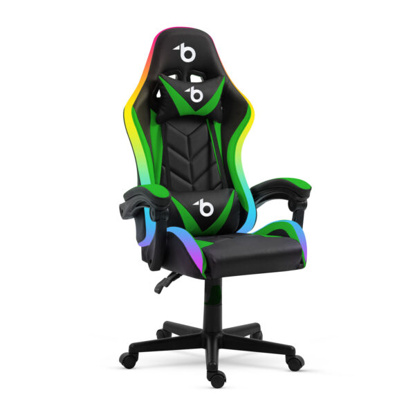 RGB LED-es gamer szék – karfával, párnával – fekete / zöld  BMD1115GR Egyéb
