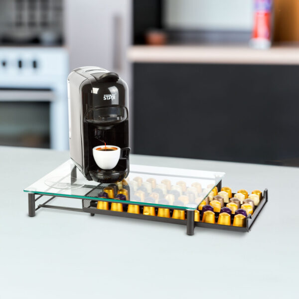 Fém kávékapszula tartó – 60 db Nespresso kapszulához – 410 x 260 x 60 mm – matt fekete  BW0999 Egyéb