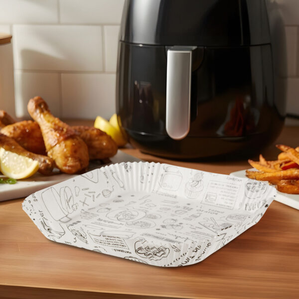 Air fryer sütőpapír – olaj nélküli sütőhöz – mintás, négyzet – 23 cm – 50 db / csomag  BW1031B Egyéb