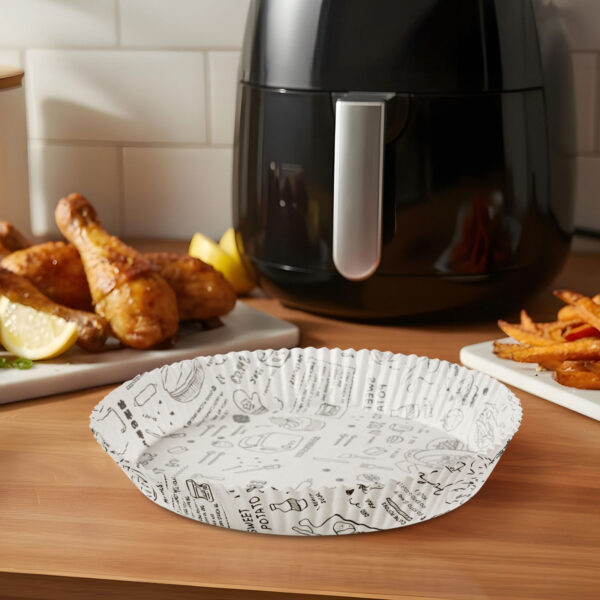 Air fryer sütőpapír – olaj nélküli sütőhöz – mintás, kör – 23 cm – 50 db / csomag  BW1033B Egyéb