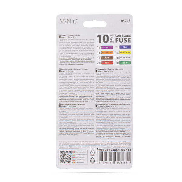 Biztosíték készlet + fázisceruza + teszter – késes – 10 db – 6 – 24V, 3 – 30A  05713
