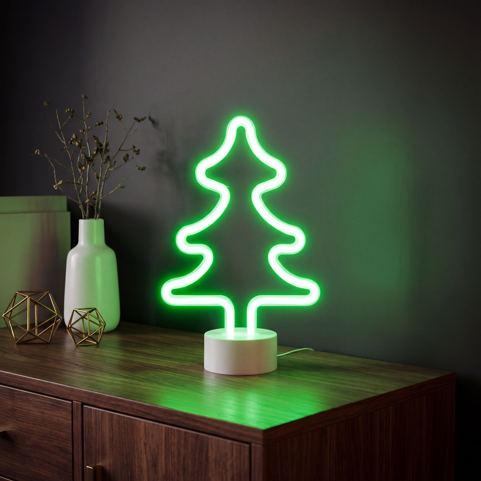 Neon LED lámpa – zöld fenyőfa – 3 x AA + USB – 18,5 x 8,5 x 28 cm 43996D Egyéb Neon LED lámpa – zöld fenyőfa – 3 x AA + USB – 18,5 x 8,5 x 28 cm 43996D Egyéb