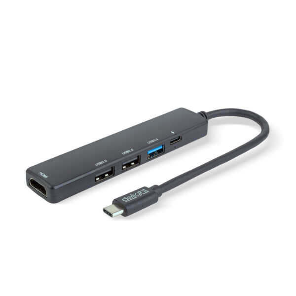 Multifunkciós USB Hub – HDMI + Type-C 3.0 – 3xUSB-A, 1xType-C – 5 Gbps, 100 W – fekete  55064 USB töltők