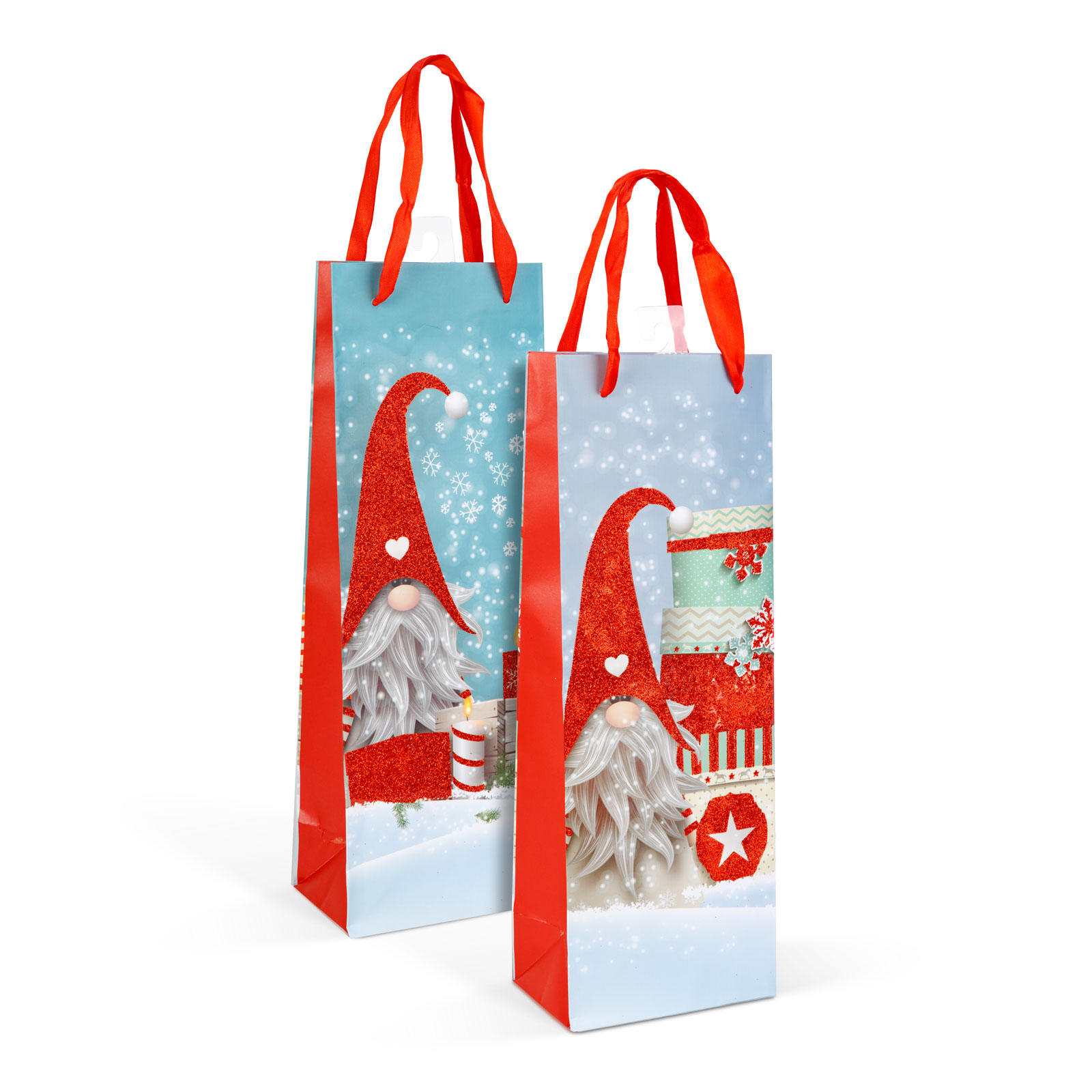 Karácsonyi ajándéktáska – manó mintával, glitteres – 13 x 36 x 9 cm – 2 féle – 12 db / csomag 58874 Dekoráció Karácsonyi ajándéktáska – manó mintával, glitteres – 13 x 36 x 9 cm – 2 féle – 12 db / csomag 58874 Dekoráció