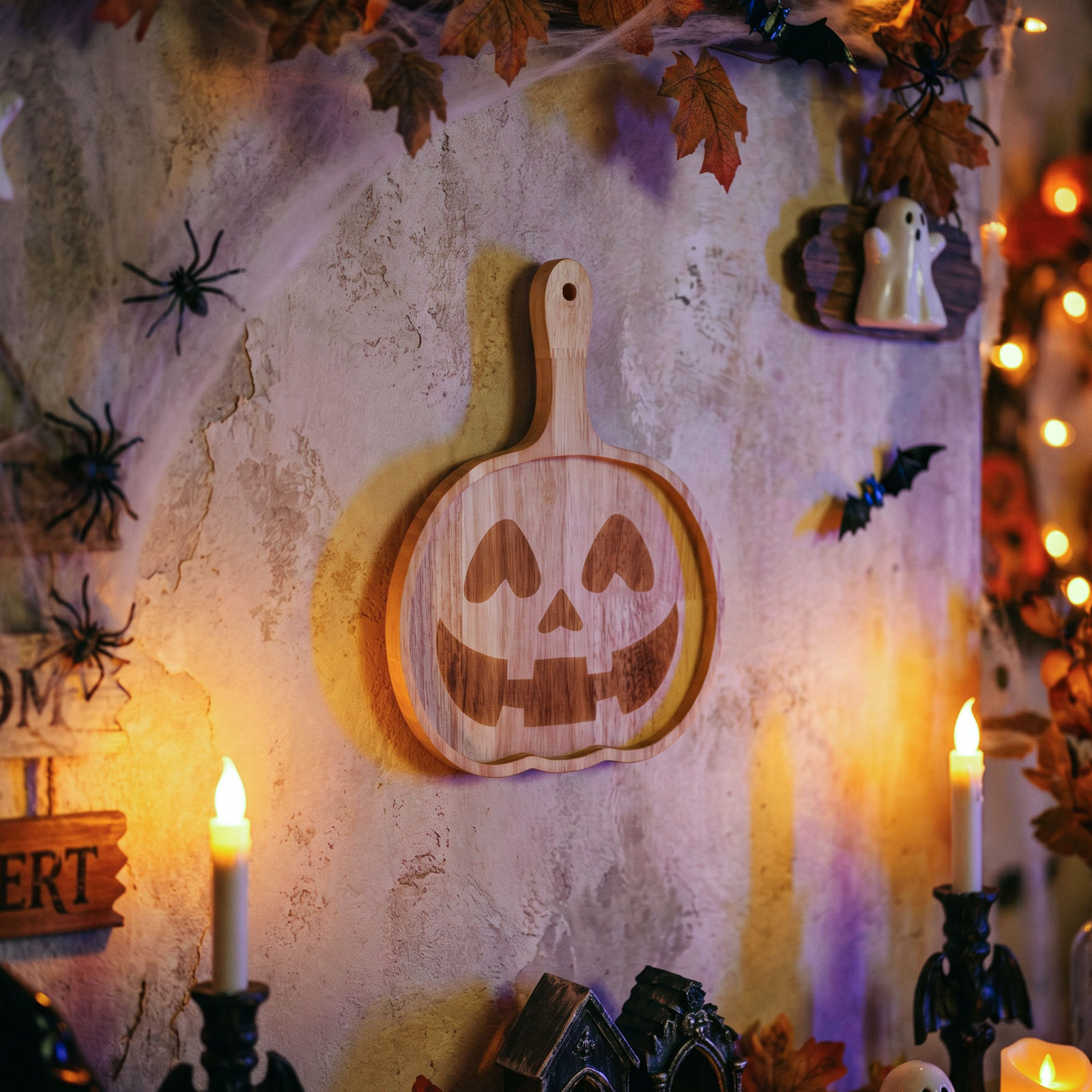 Halloween-i tálaló/kínáló tál fogantyúval – fából – tök mintás – 26,5 x 20 x 1,5 cm 56642 Dekoráció Halloween-i tálaló/kínáló tál fogantyúval – fából – tök mintás – 26,5 x 20 x 1,5 cm 56642 Dekoráció