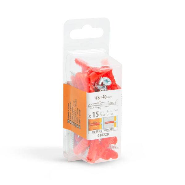 Tipli + csavar – 8 x 40 mm – 15 db / csomag  04822B Csavarok, tiplik