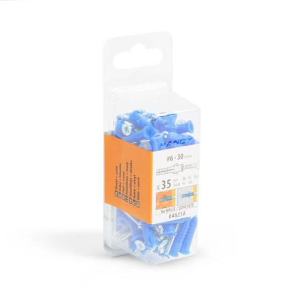 Tipli + csavar – 6 x 30 mm – 35 db / csomag  04825A Csavarok, tiplik