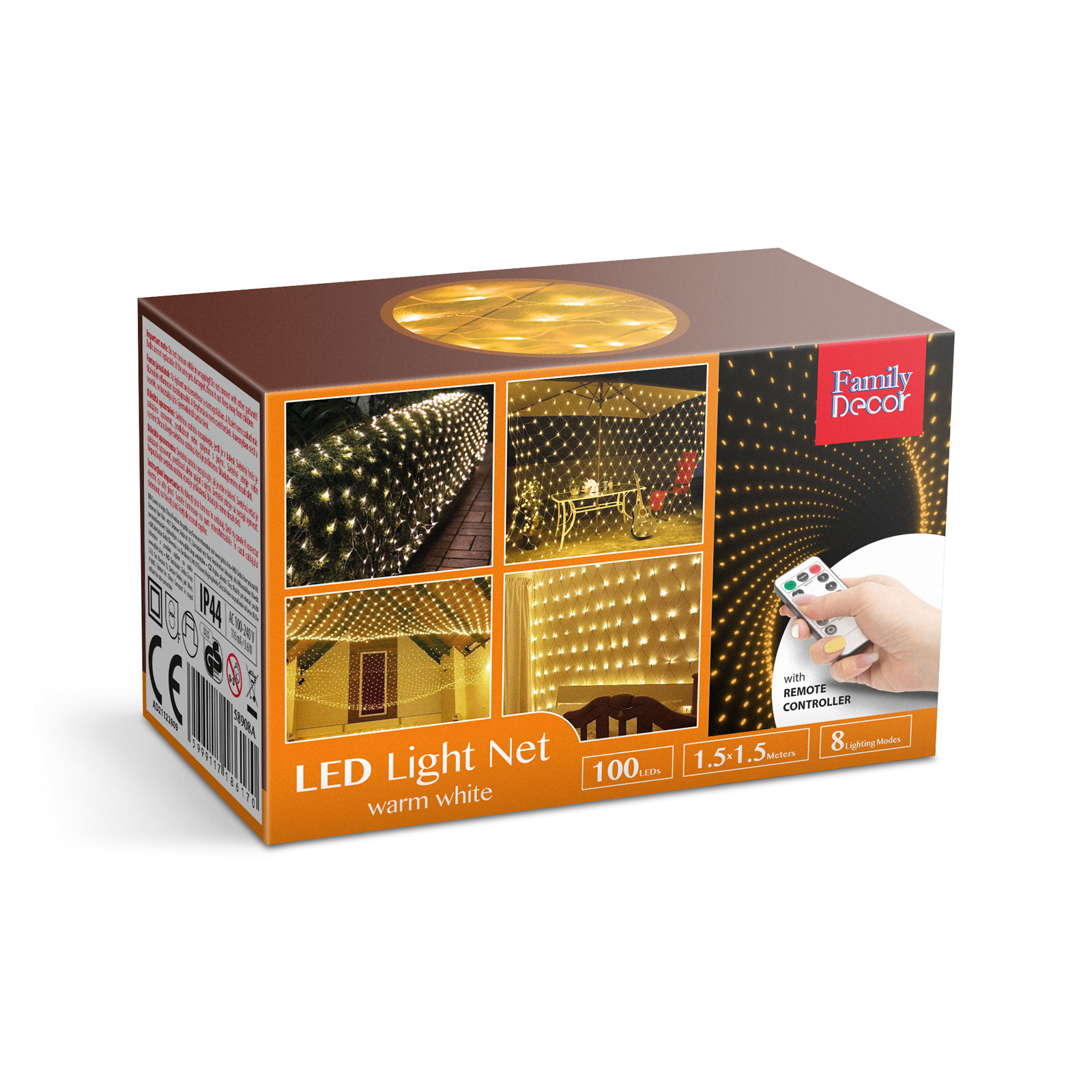 LED-es fényháló – 100 db melegfehér LED-del – 1,5 x 1,5 m – 230V – távirányítós 58908A Egyéb LED-es fényháló – 100 db melegfehér LED-del – 1,5 x 1,5 m – 230V – távirányítós 58908A Egyéb