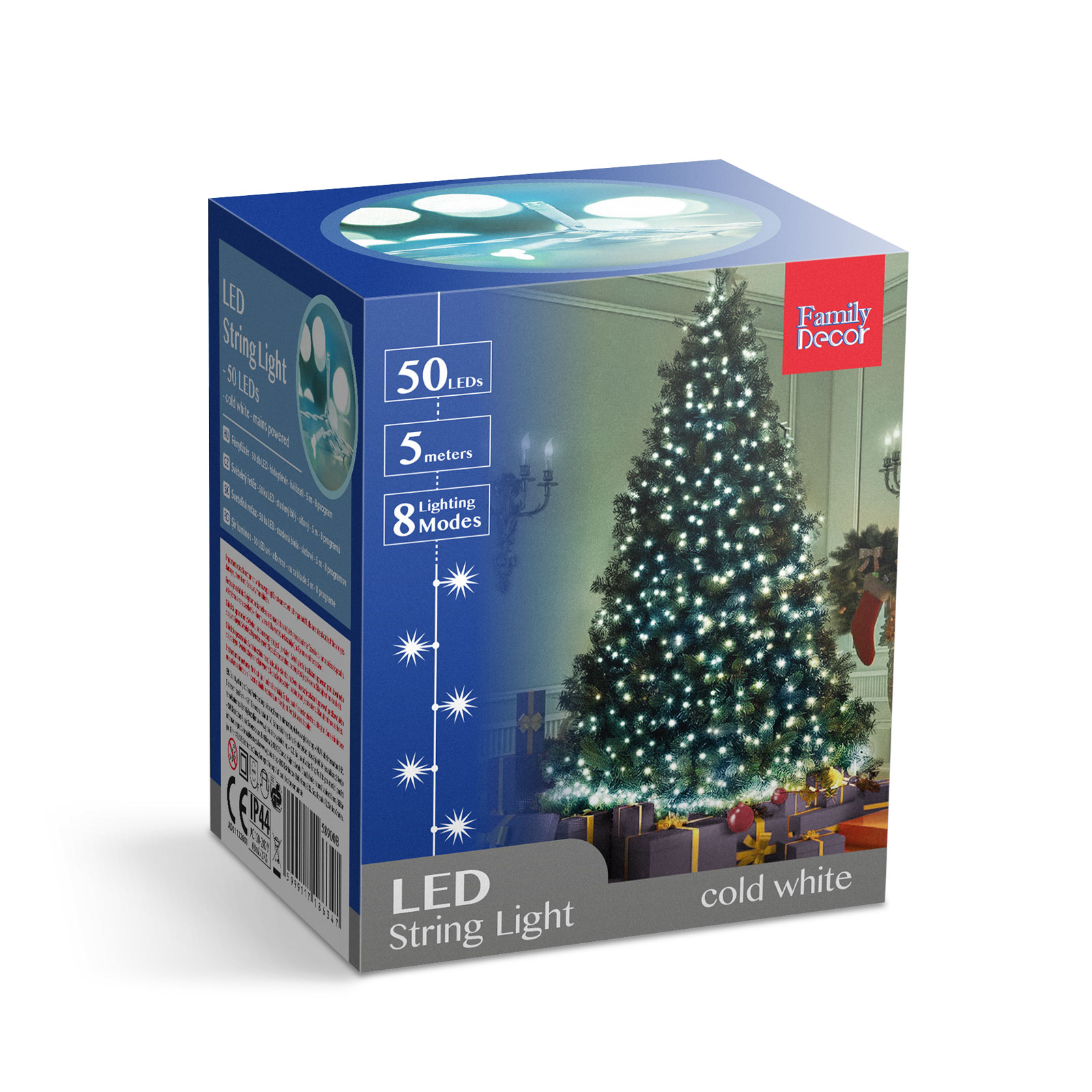 Fényfüzér – 50 db LED – hidegfehér – hálózati – 5 m – 8 program 58900B Egyéb Fényfüzér – 50 db LED – hidegfehér – hálózati – 5 m – 8 program 58900B Egyéb