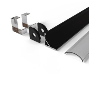 Avide Alu Profile “V” 15.8×15.8mm Fekete Sarokprofil opál búrával 2m, “szett” | BR (SKU:AAP-C-2M-S-BKW) Sarok