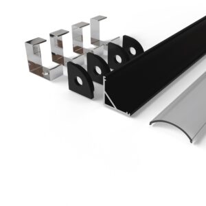 Avide Alu Profile “V” 15.8×15.8mm Fekete Sarokprofil opál búrával 2m, “szett” | BR (SKU:AAP-C-2M-S-BKW) Sarok