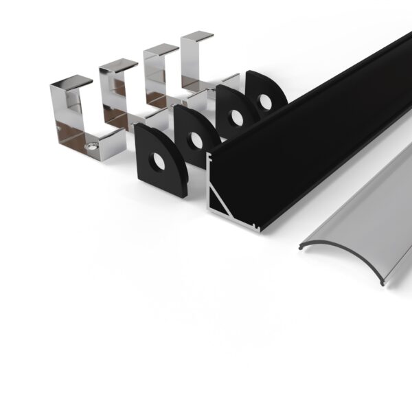 Avide Alu Profile „V” 15.8×15.8mm Fekete Sarokprofil opál búrával 2m, „szett” | BR (SKU:AAP-C-2M-S-BKW) Sarok
