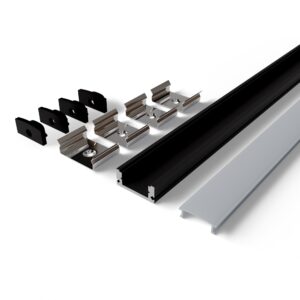 Avide Alu Profil “U”, 17.4x7mm fekete alu fehér opál búrával 1m, “szett” | BR (SKU:AAP-SM177-1M-BW) Falon kívüli/Süllyeszthető