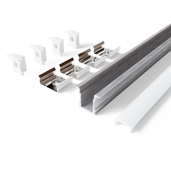 Avide Alu Profil „U”, 17.2×14.4mm Süllyeszthető fehér alu fehér opál búrával, 2m, „szett” | BR (SKU:AAP-UR1714-2M-WW) Falon kívüli/Süllyeszthető