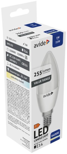 Avide Value LED Candle E14 3W CW 6400K | BR (SKU:ABBC14CW-3W) Gyertya