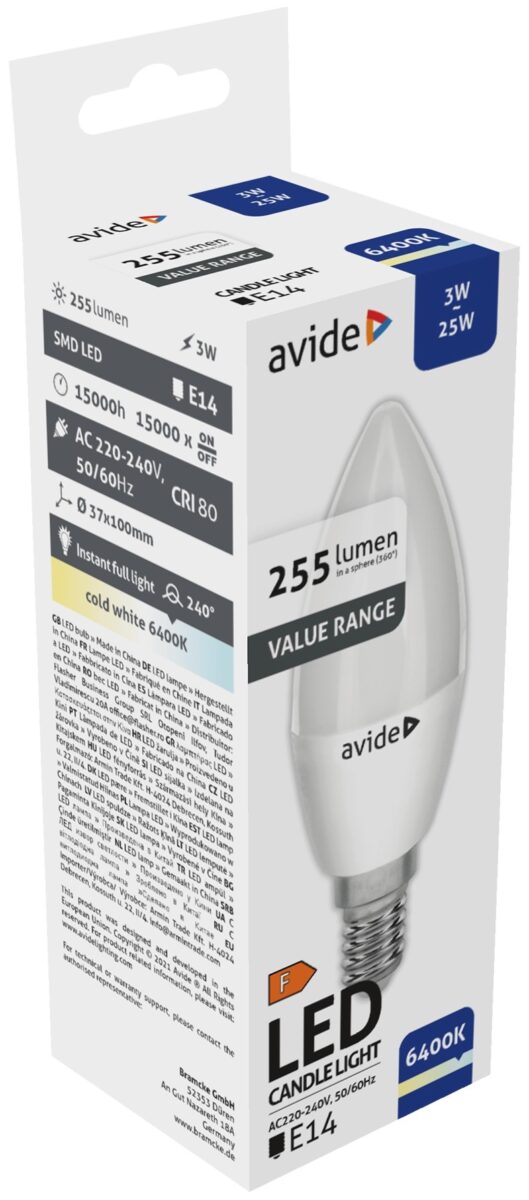 Avide Value LED Candle E14 3W CW 6400K | BR (SKU:ABBC14CW-3W) Gyertya