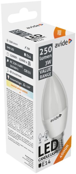 Avide Value LED Candle E14 3W NW 4000K | BR (SKU:ABBC14NW-3W) Gyertya