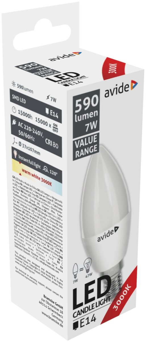 Avide Value LED Candle E14 7W WW 3000K | BR (SKU:ABBC14WW-7W) Gyertya