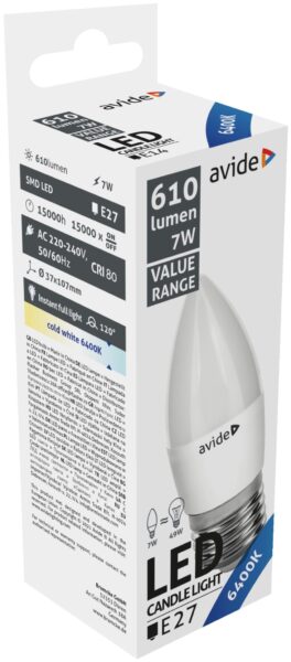 Avide Value LED Candle E27 7W CW 6400K | BR (SKU:ABBC27CW-7W) Gyertya