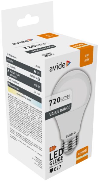 Avide Value LED Globe E27 8W NW 4000K | BR (SKU:ABBG27NW-8W) Gömb Avide Value LED Globe E27 8W NW 4000K | BR (SKU:ABBG27NW-8W) Gömb