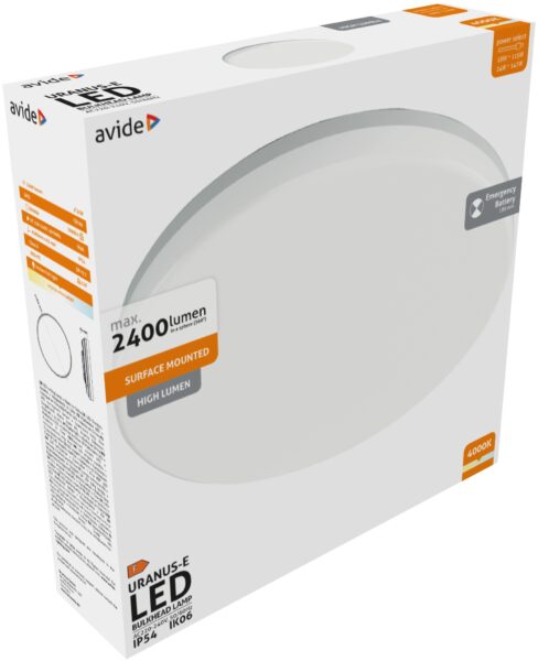 Avide Cseppálló Mennyezeti Lámpa Uranus Kerek IP54 18/24W NW 4000K Inverterrel | BR (SKU:ABBHL-18-24W-NW-URA-E) IP Védett